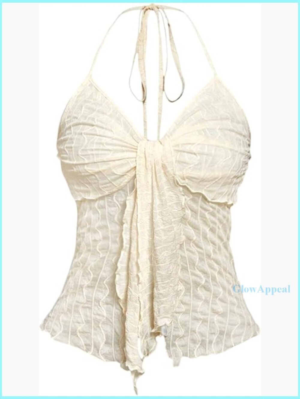 Textured Mesh Halter Top with Bow Tie and Slit Backless Design